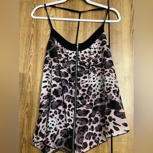 Large purple and black cheetah print sleeveless blouse